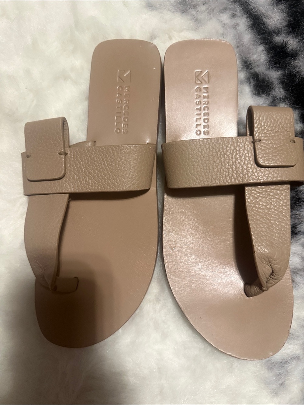 MERCEDES CASTILLO Nude Tan Leather Slide Sandals